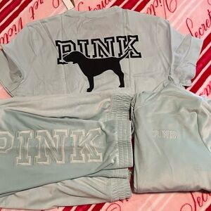 Victoria's Secret Blue Glass PINK Velour Tracksuit Set With Embroidery & Pup